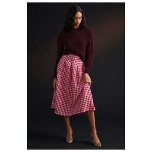 Eva Franco Textured Plaid Midi Skirt Pink Combo